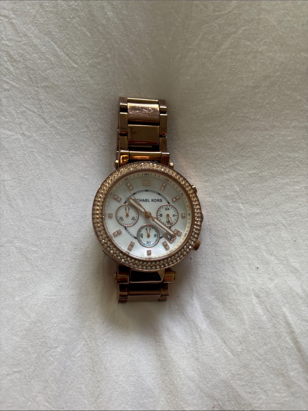 Michael Kors Rose Gold Tone Crystal Bezel Women's Watch with White Dial